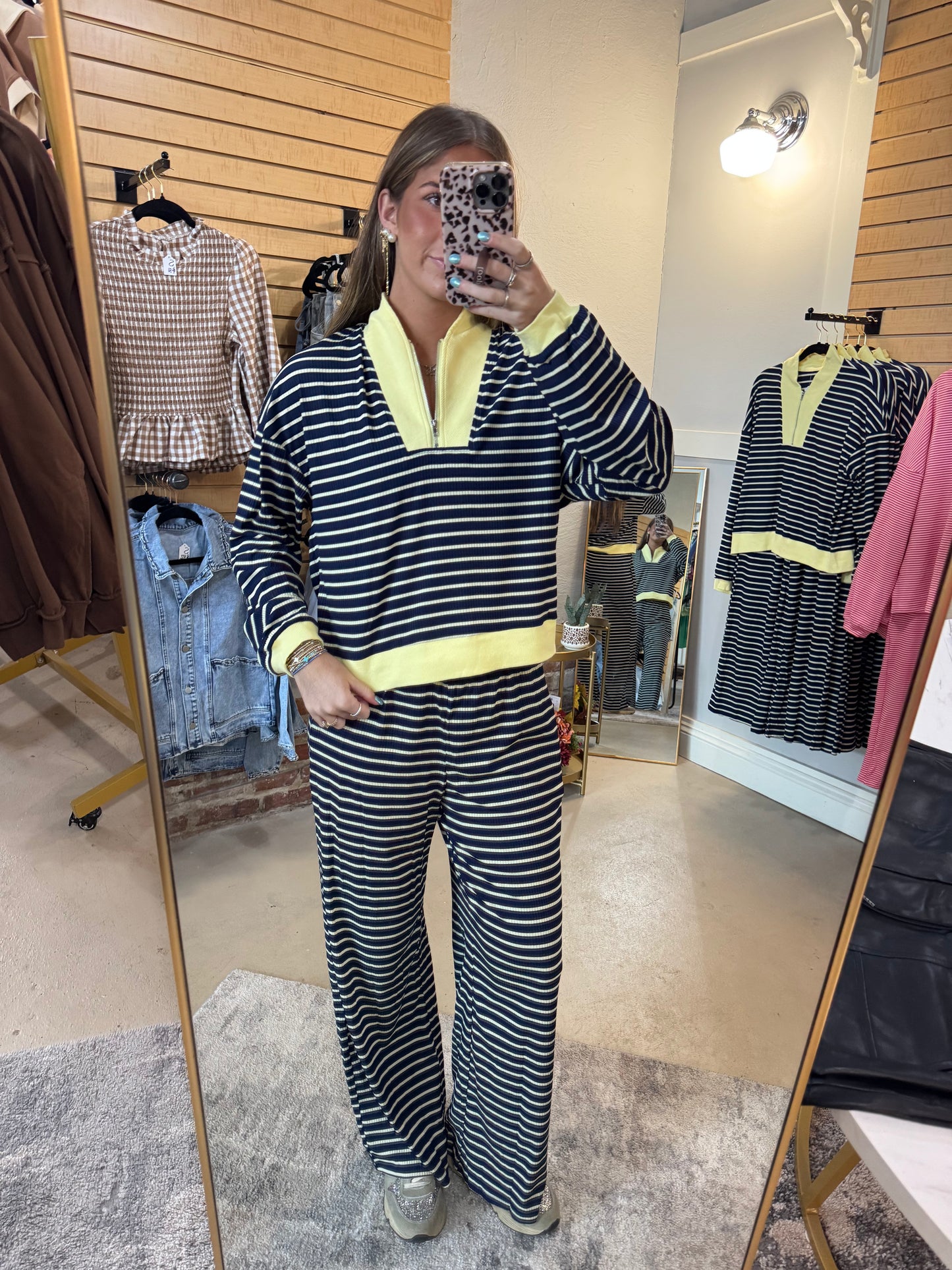 Navy Stripe Pants Set
