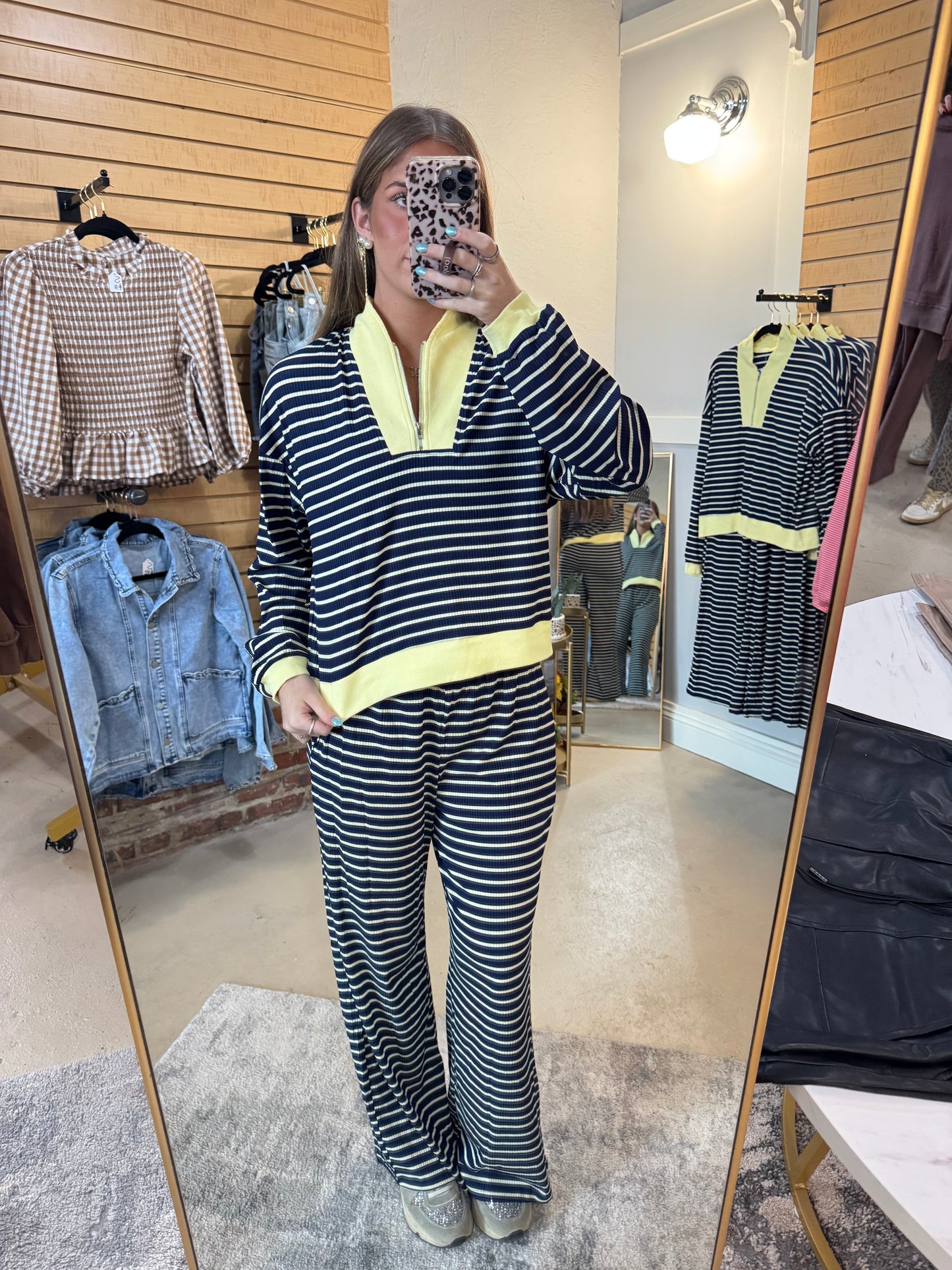 Navy Stripe Pants Set