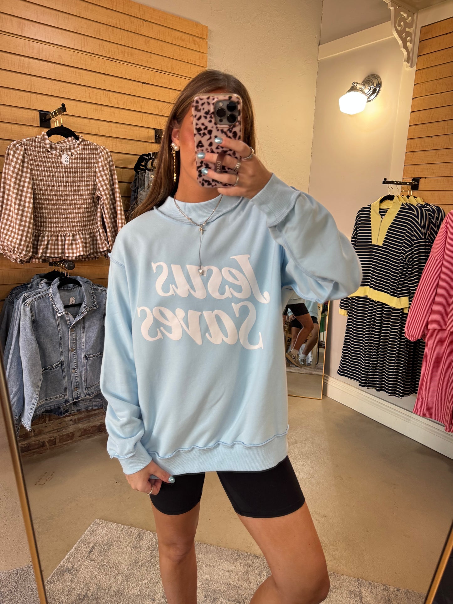 Blue Jesus Saves Mock Neck Sweatshirt