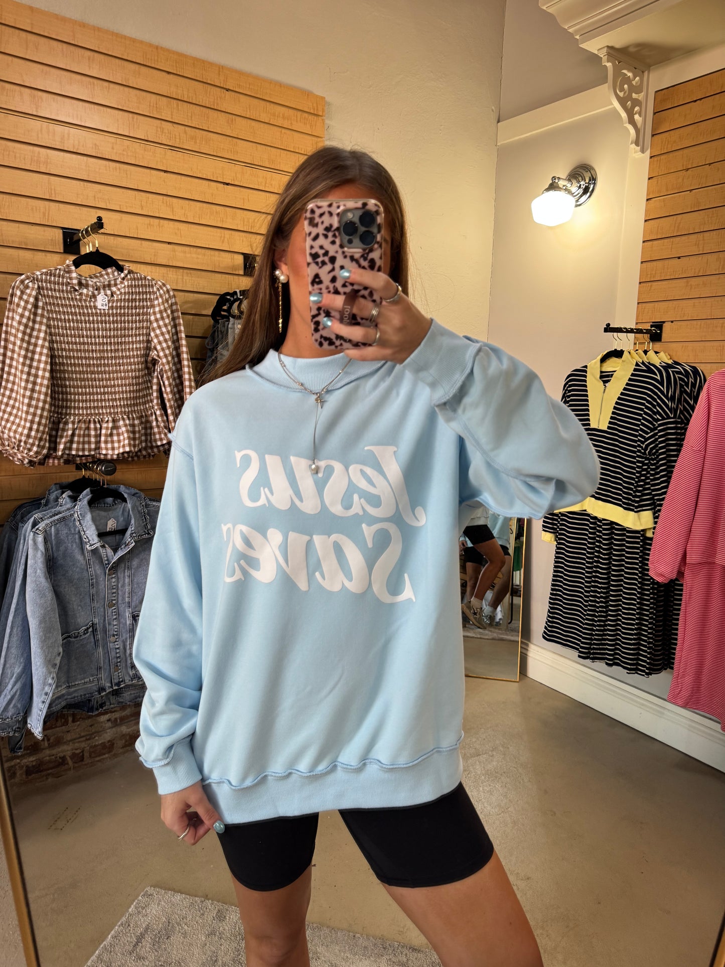 Blue Jesus Saves Mock Neck Sweatshirt