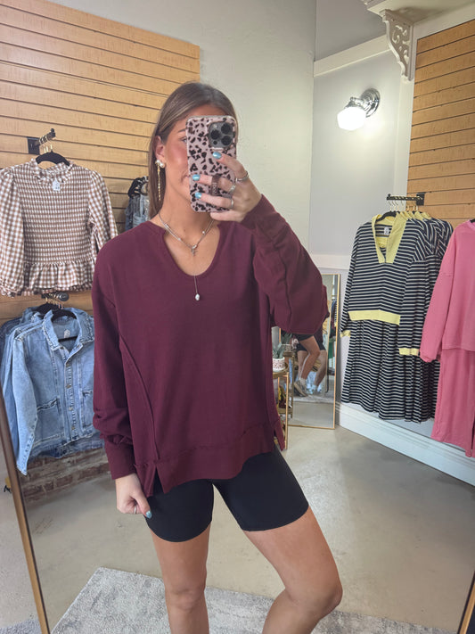 Maroon Long Sleeve Waffle Top