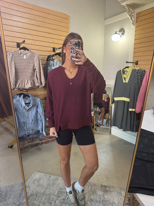 Maroon Long Sleeve Waffle Top