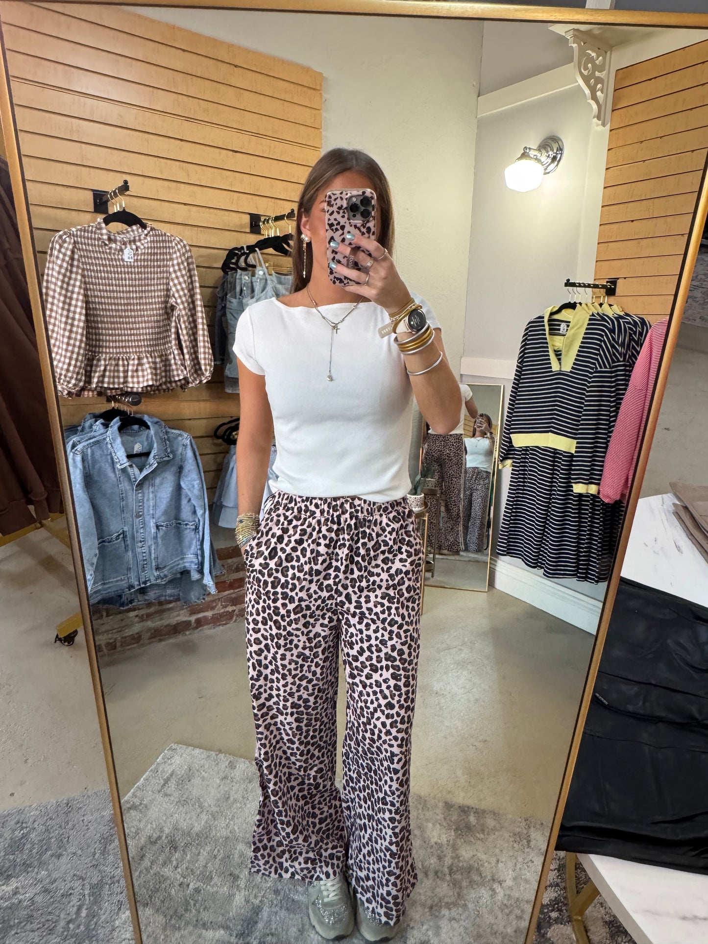 Beige Leopard Track Pants