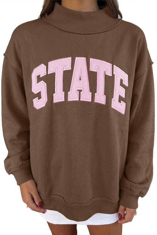 Brown State Mock Neck Sweatshirt