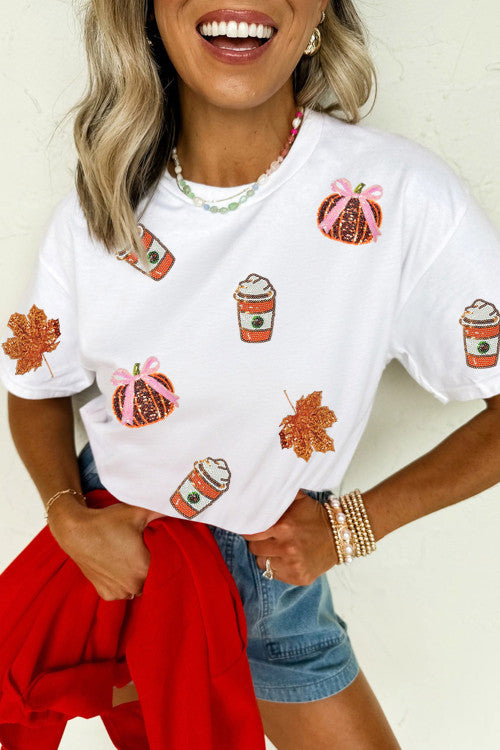 Sequin Pumpkin Coffee Tee
