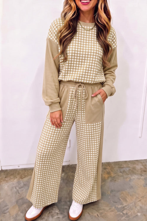 Khaki Plaid Pants Set