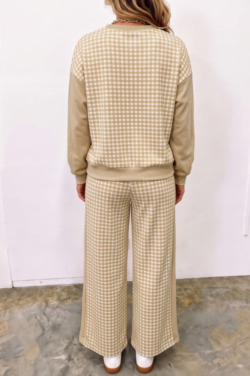 Khaki Plaid Pants Set