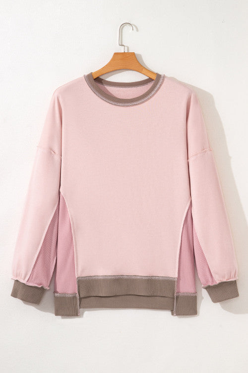 Plus Light Pink Color Block Waffle Top