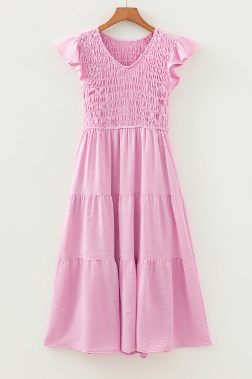 Pink Flutter Sleeve Dress