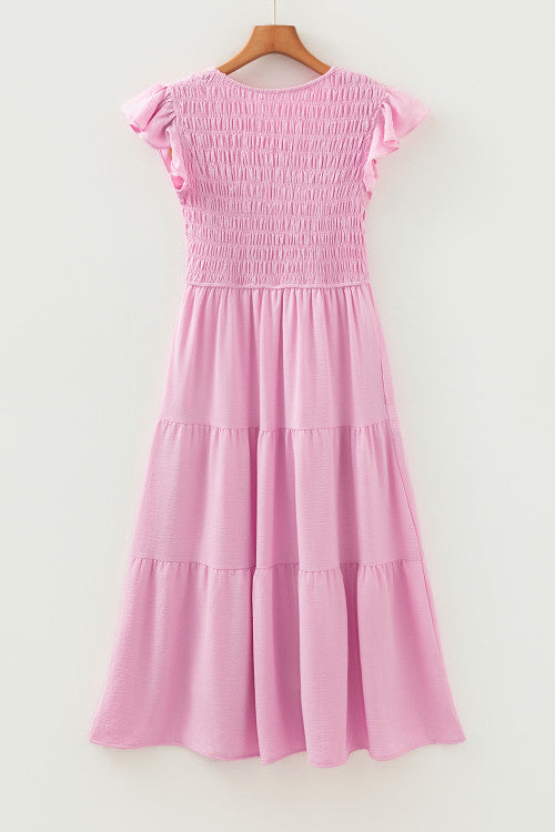 Pink Flutter Sleeve Dress