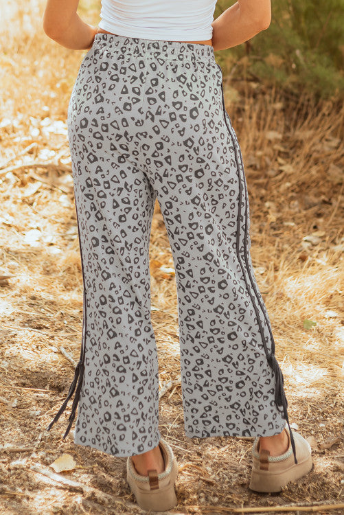 Grey Leopard Pants with Side Bow