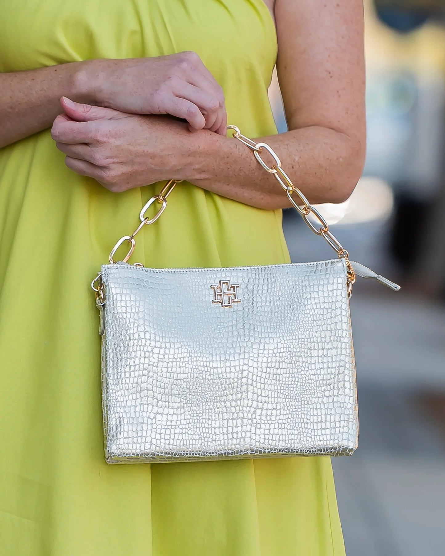 Caroline Hill Gold Snakeskin Ariana Purse