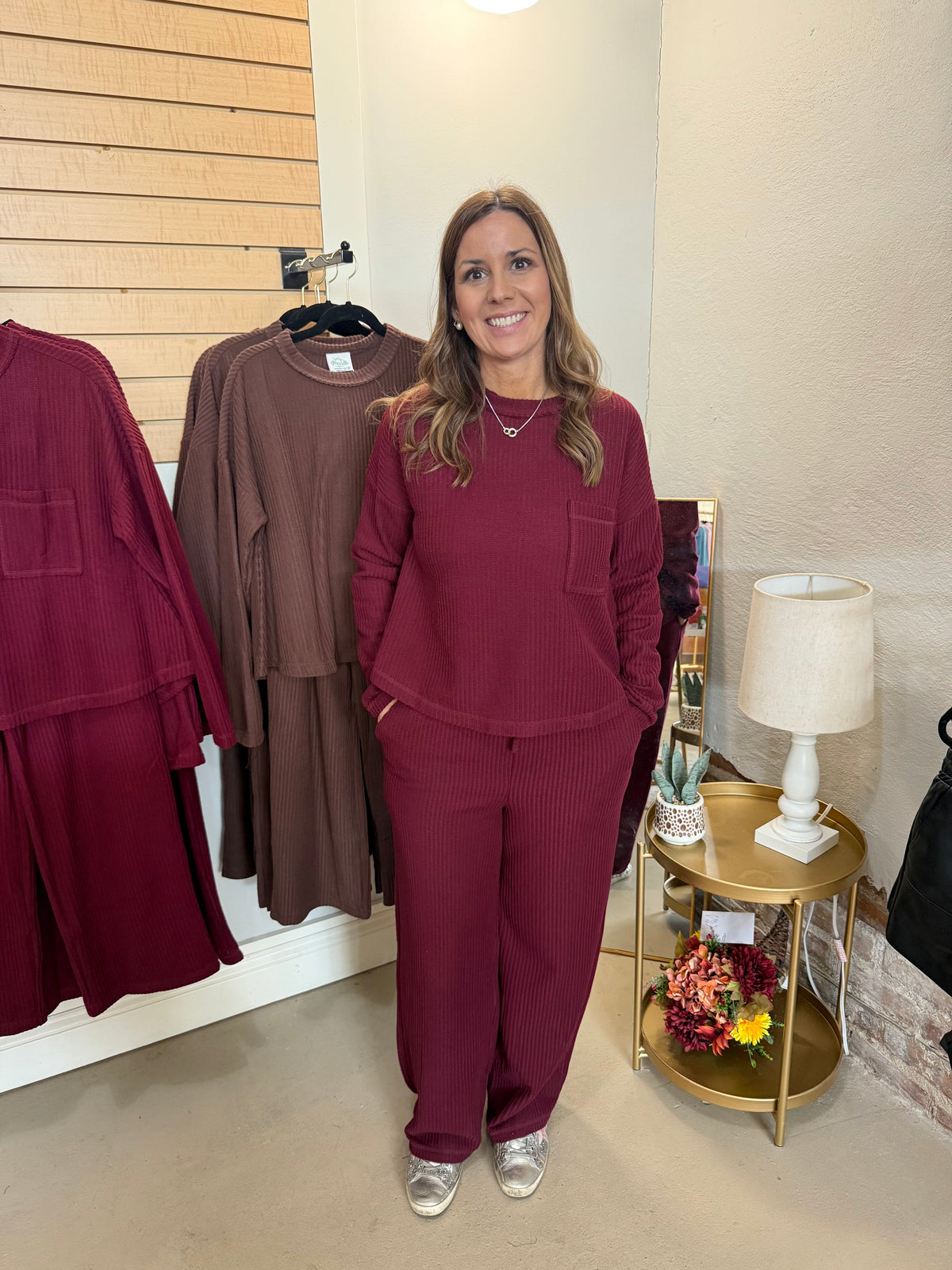 Maroon Waffle Knit Set