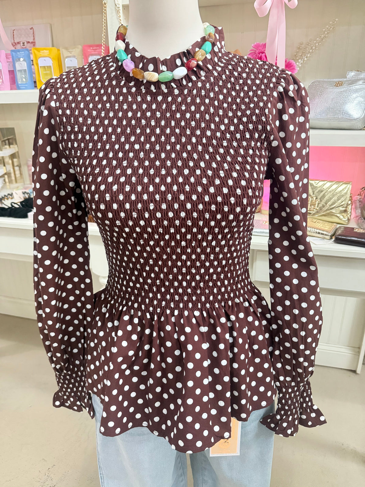 Brown Polka Dot Ruffle Top